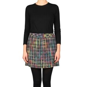LOFT Womens Plaid Tweed Mini Skirt Black Multi Color Size 16